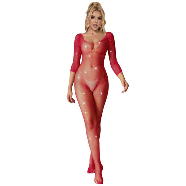 SUBBLIME - 952419 BODYSTOCKING DE REDE COM DIAMANTES MANGA COMPRIDA VERMELHO TAMANHO ÚNICO