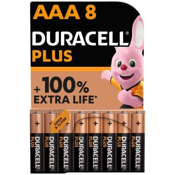 DURACELL - BATERIA ALCALINA PLUS POWER 100 AAA LR03 8 UNIDADE