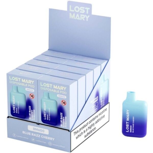 LOST MARY - (EXPOSITOR PROFESSIONAL PACK -10 UNIDADES) BM600 NICOTINE VAPER 2% DESCARTÁVEL AZUL RAZZ CHERRY