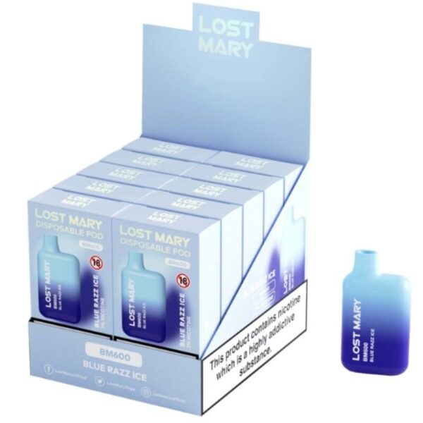 LOST MARY - (EXPOSITOR PROFESSIONAL PACK -10 UNIDADES) BM600 NICOTINE VAPER 2% DESCARTÁVEL AZUL RAZZ ICE