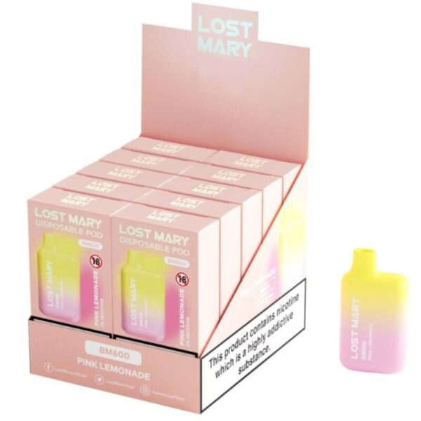 LOST MARY - (EXPOSITOR PROFESSIONAL PACK -10 UNIDADES) BM600 NICOTINE VAPER 2% DESCARTÁVEL PINK LIMONADE