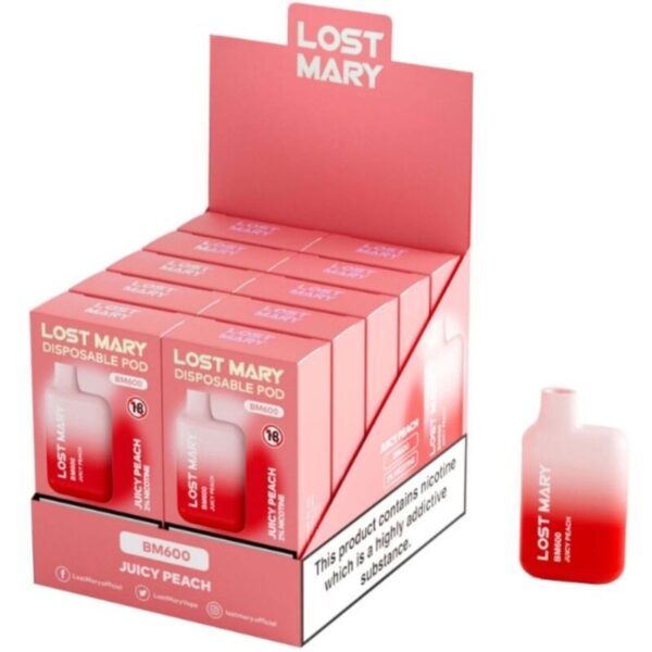 LOST MARY - (EXPOSITOR PROFESSIONAL PACK -10 UNIDADES) BM600 NICOTINE VAPER 2% DESCARTÁVEL JUICY PEACH