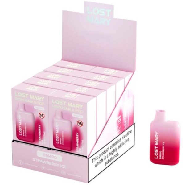 LOST MARY - (EXPOSITOR PROFESSIONAL PACK -10 UNIDADES) BM600 NICOTINE VAPER 2% DESCARTÁVEL MORANGO ICE