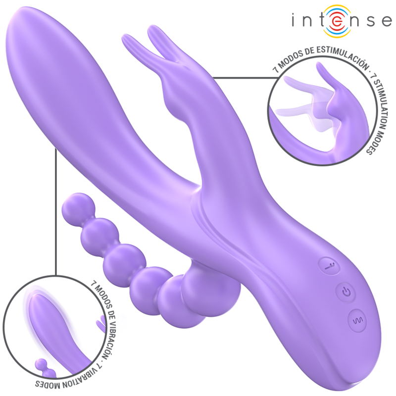 INTENSE - MIKO TRIPLO VIBRADOR COELHO & ESTIMULADOR & ANAL 7 VIBRAÇÕES ROXO - Image 3