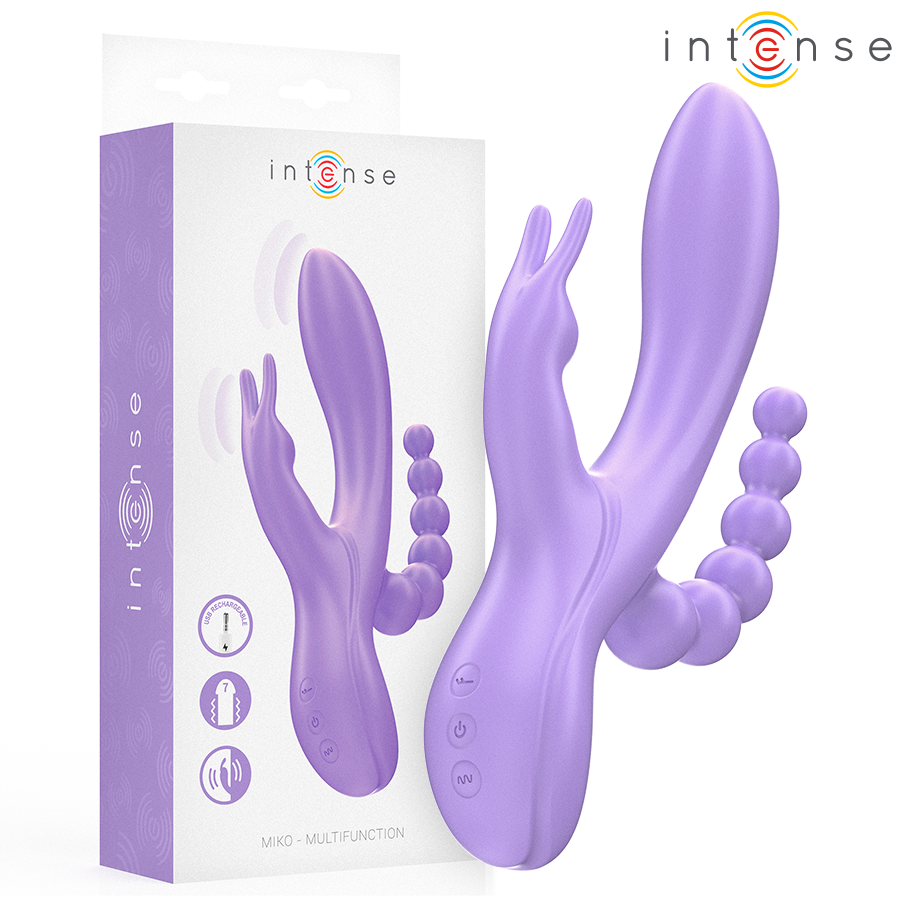 INTENSE - MIKO TRIPLO VIBRADOR COELHO & ESTIMULADOR & ANAL 7 VIBRAÇÕES ROXO - Image 2