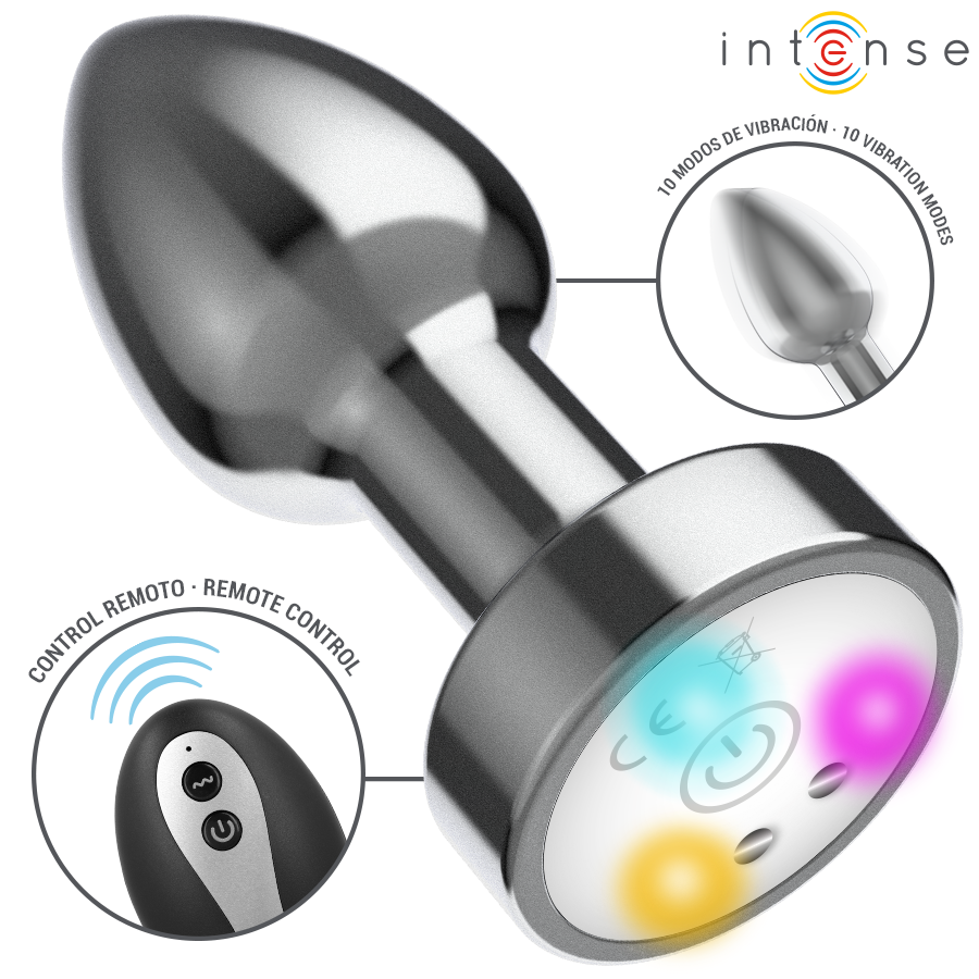 INTENSE - PLUG ANAL DE METAL VIBRANTE COM LUZES LED E CONTROLE REMOTO - TAMANHO S - Image 2