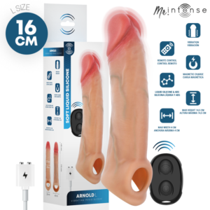 MR INTENSE - ARNOLD L CAPA PENIANA VIBRATÓRIA ULTRA-REALISTA COM CONTROLE REMOTO 16 CM -Ø- 4,5 CM