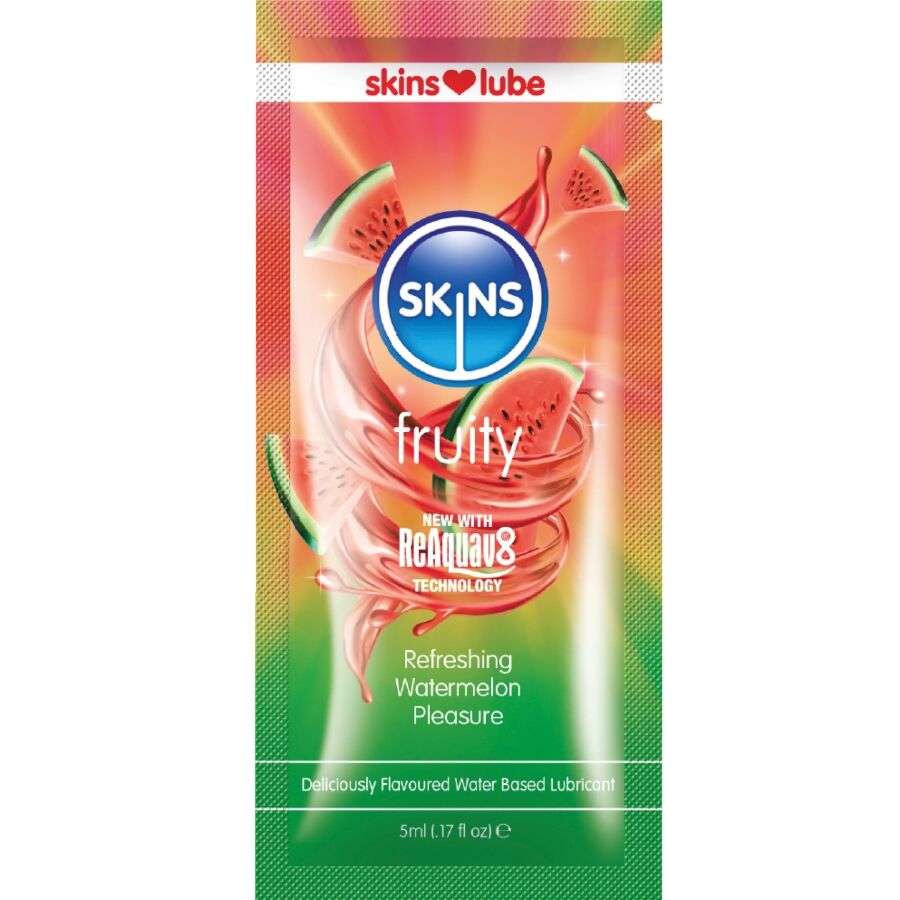 SKINS - LUBRIFICANTE À BASE DE ÁGUA COM SABOR DE MELANCIA - DOSE ÚNICA DE 5 ML