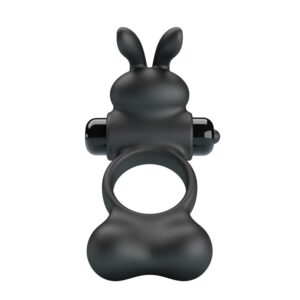 PRETTY LOVE - ANEL PENIANO VIBRATÓRIO COM ESTIMULADOR DE COELHINHO, 10 FUNÇÕES, PRETO