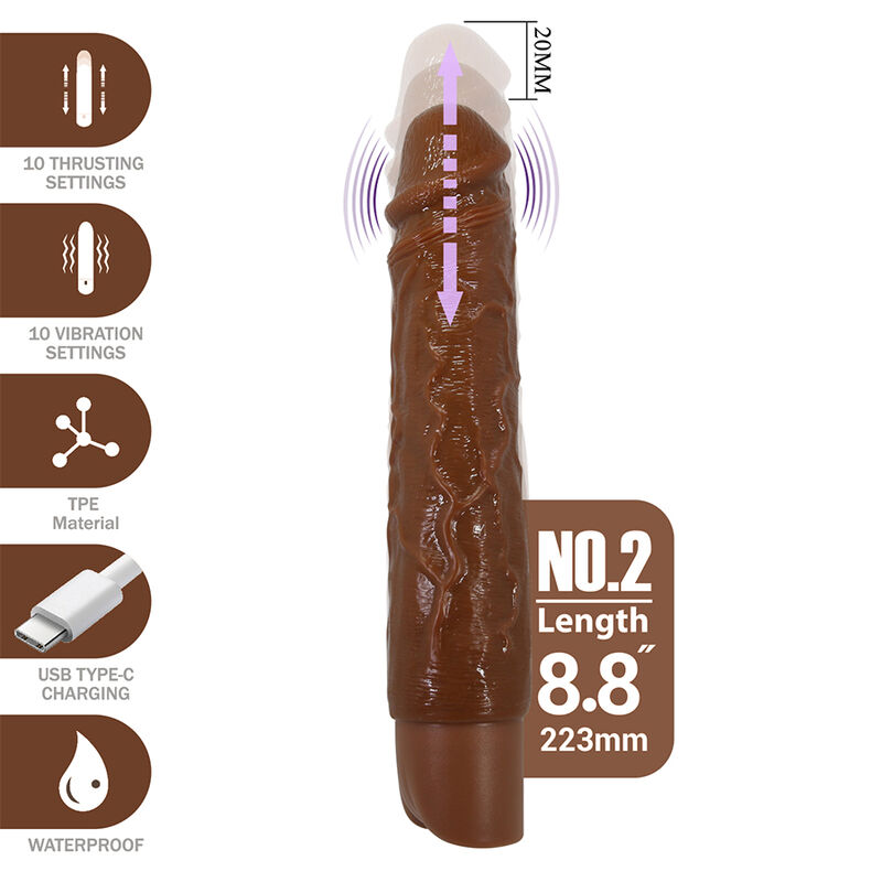 PRETTY LOVE - KESSLER VIBRADOR REALISTA COM 10 MODOS DE VIBRAÇÃO E 10 INTENSIDADES, 22 CM, MARROM - Image 2