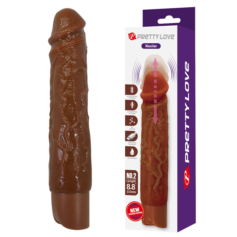 PRETTY LOVE - KESSLER VIBRADOR REALISTA COM 10 MODOS DE VIBRAÇÃO E 10 INTENSIDADES, 22 CM, MARROM