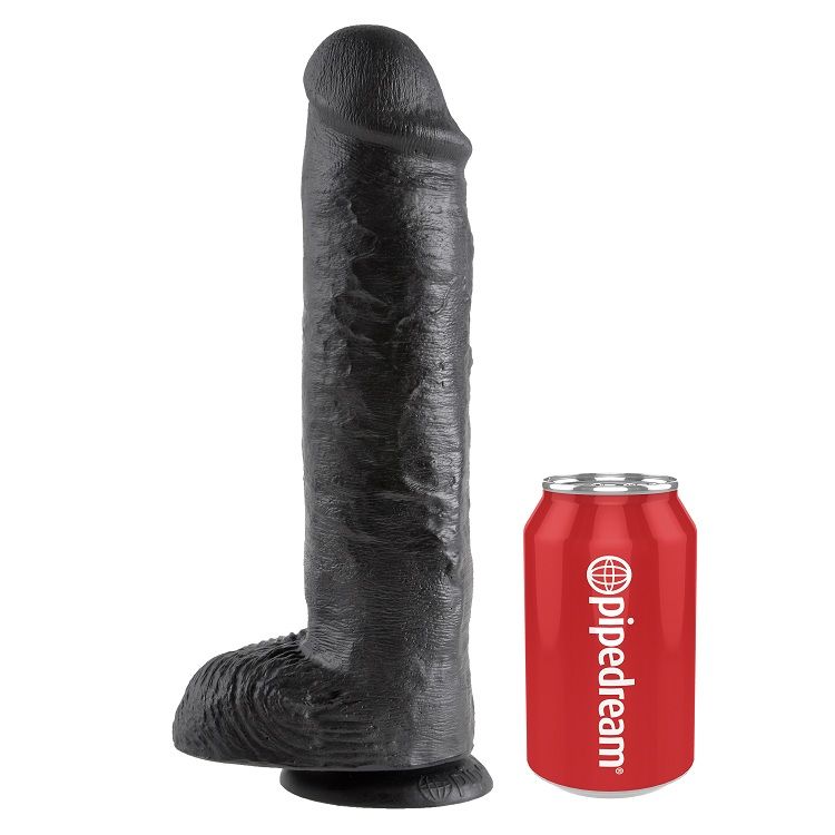 KING COCK - DILDO PRETO COM BOLAS 28 CM